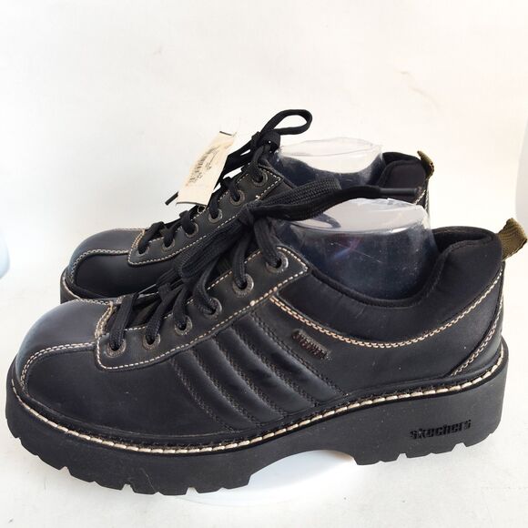 New Vintage Skechers Jammers Shoes Size 11 Black Leather Y2K Chunky Platform Y2K - Picture 4 of 11